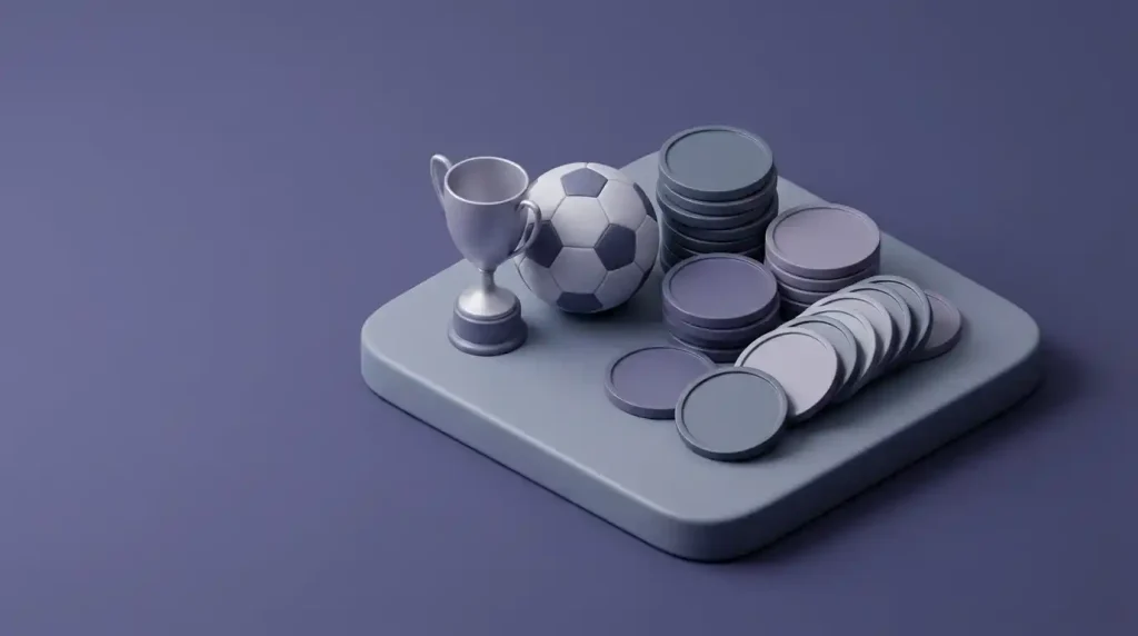Composizione di casinò cripto e scommesse con dadi e trofeo